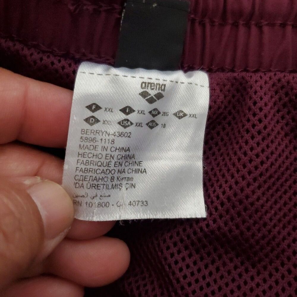 Arena Mens Swim Trunks Maroon Burgundy Blue Logo Elastic Waist Pockets Size M - Picture 11 of 15